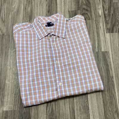 GAP Original Fit Non-Iron Button Up Blue & Orange Check Dress Shirt Mens Size XL