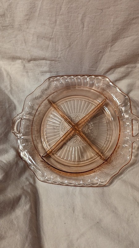 Hocking Glass Mayfair Open Rose Pink Depression Glass 4 Part Divided Relish Dish