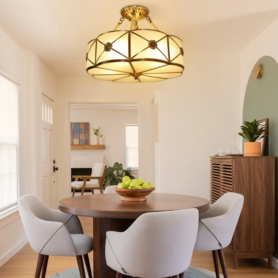 Vintage Ceiling Light Chandelier Stained Glass Lamp Flush Mount Fixture 110-220V - Image 3 of 4