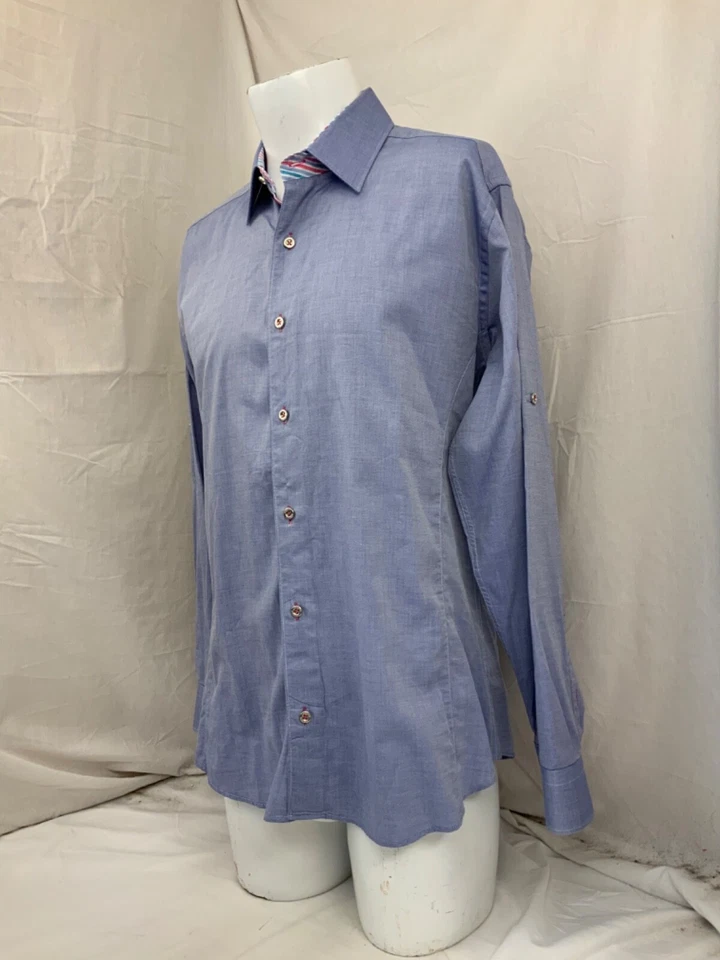 Рубашка с откидными манжетами Jared Lang мужская синяя хлопковая сделано в Турции YGI P2-422 - Изображение 3 из 4