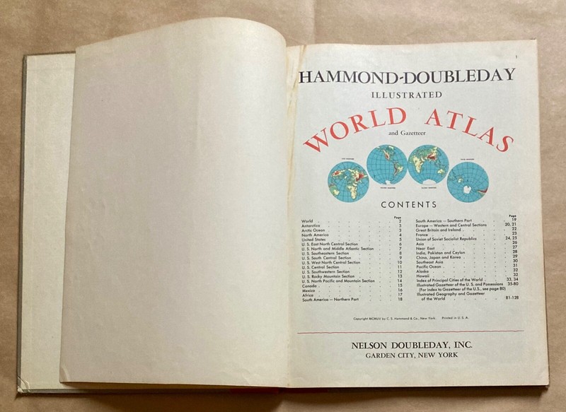 Hammond-Doubleday Illustrated World Atlas Copyright 1954