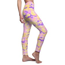 Yellow/Purple Camoflauge - Women's Cut  Sew Casual Leggings AOP 