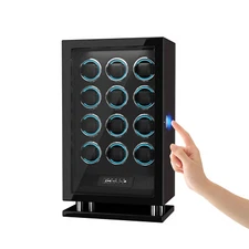 Automatic 12 Watch Winder Box Display LCD Fingerprint Unlock RGB/LED Light Gift
