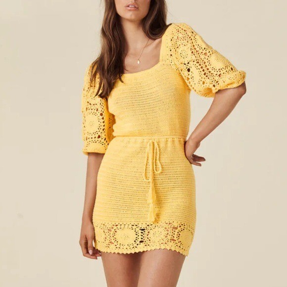 gold crochet mini dress Noelani Crochet Mini Dress X-Small main image 0