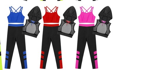Children's Hip Hop Clothing Sets Camisole Hooded Mesh Crop/ Blue 10 - Picture 3 of 3