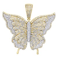 "10K Gelbgold Rund Diamant Schmetterling AnhäNger 1.9 \" Statement Pave 4.2 Karat"