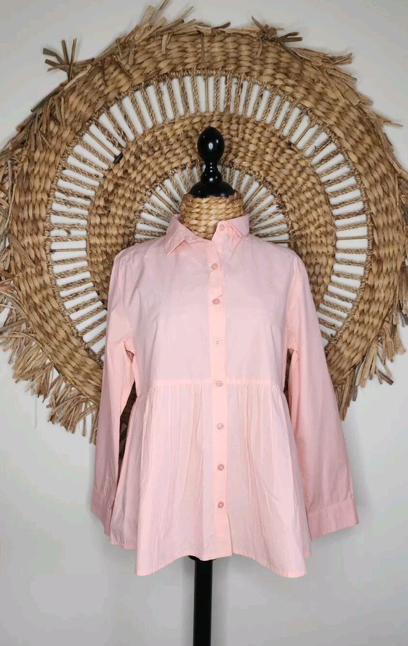 Orientique Pink Clay Peach Organic Cotton Poplin Long Sleeve Blouse Size 10 Brand New With Tags