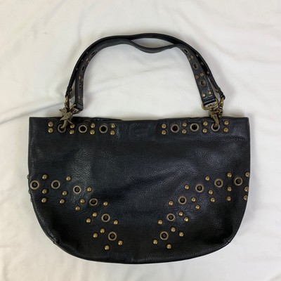 Hobo International Leather Moro Bag Black Double Handles Slouchy Grommets Studs