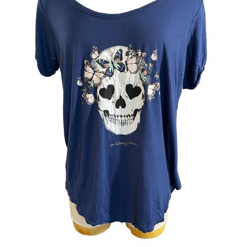 Betsey Johnson Performance T shirt Blue Skull Butterfly Womens 1X WhimseyGoth - Picture 4 of 13