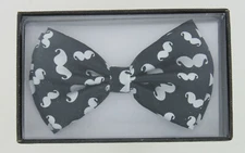 New Coool Bow Tie - Black with White Mustaches - Adjustable