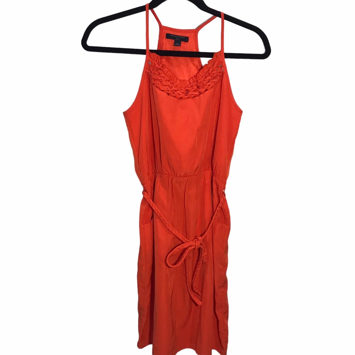 banana republic halter midi dress Women Sleeveless Lava Orange Belted Petite 00P Recently-Launched