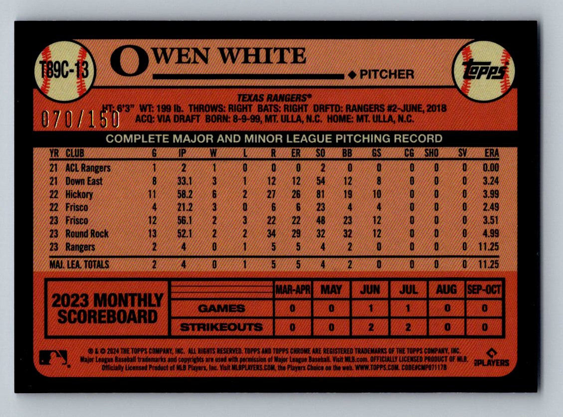 Owen White [Blue] #T89C-13 2024 Topps 1989 Chrome Silver Pack /150