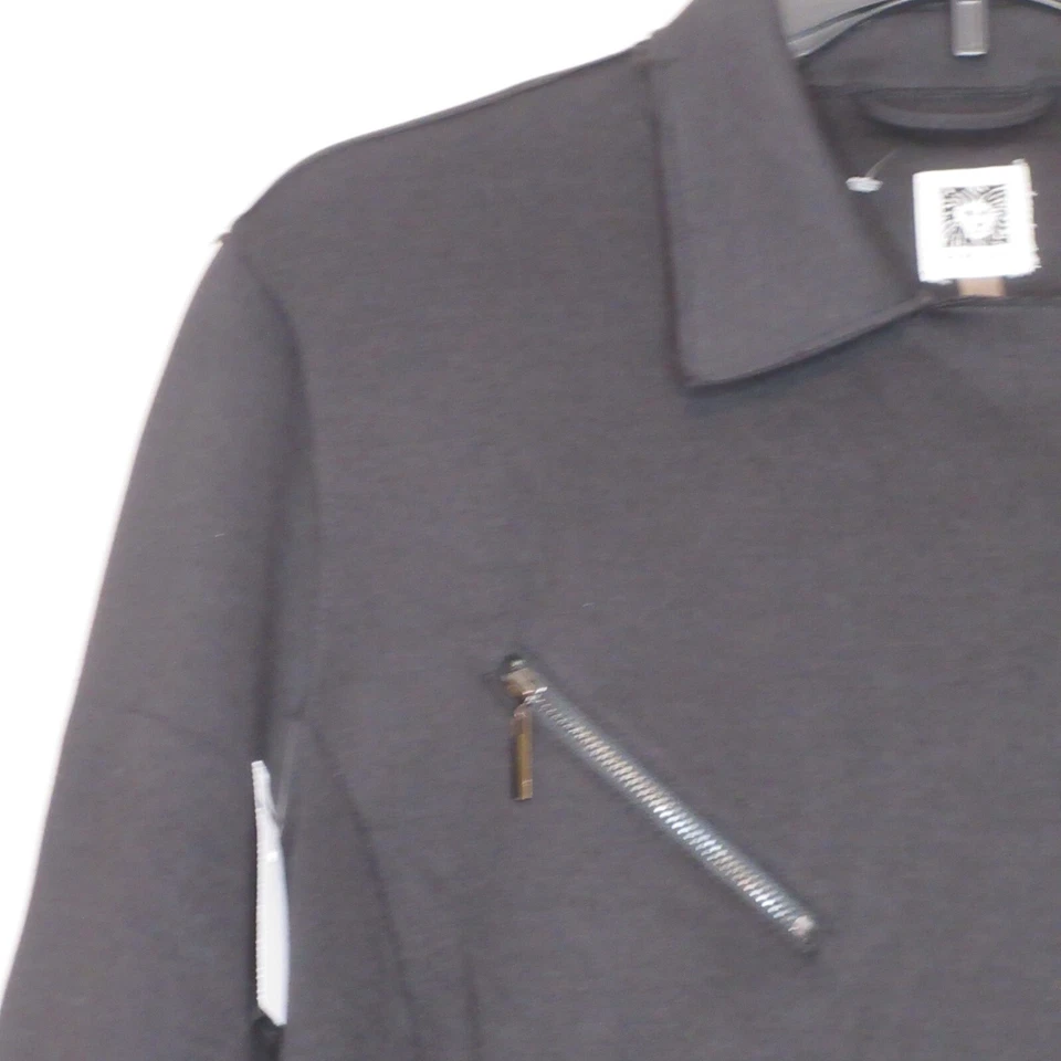 Chaqueta estilo moto nueva sin etiquetas Anne Klein negra manga larga cremallera frontal L B66 Foto 3 de 4
