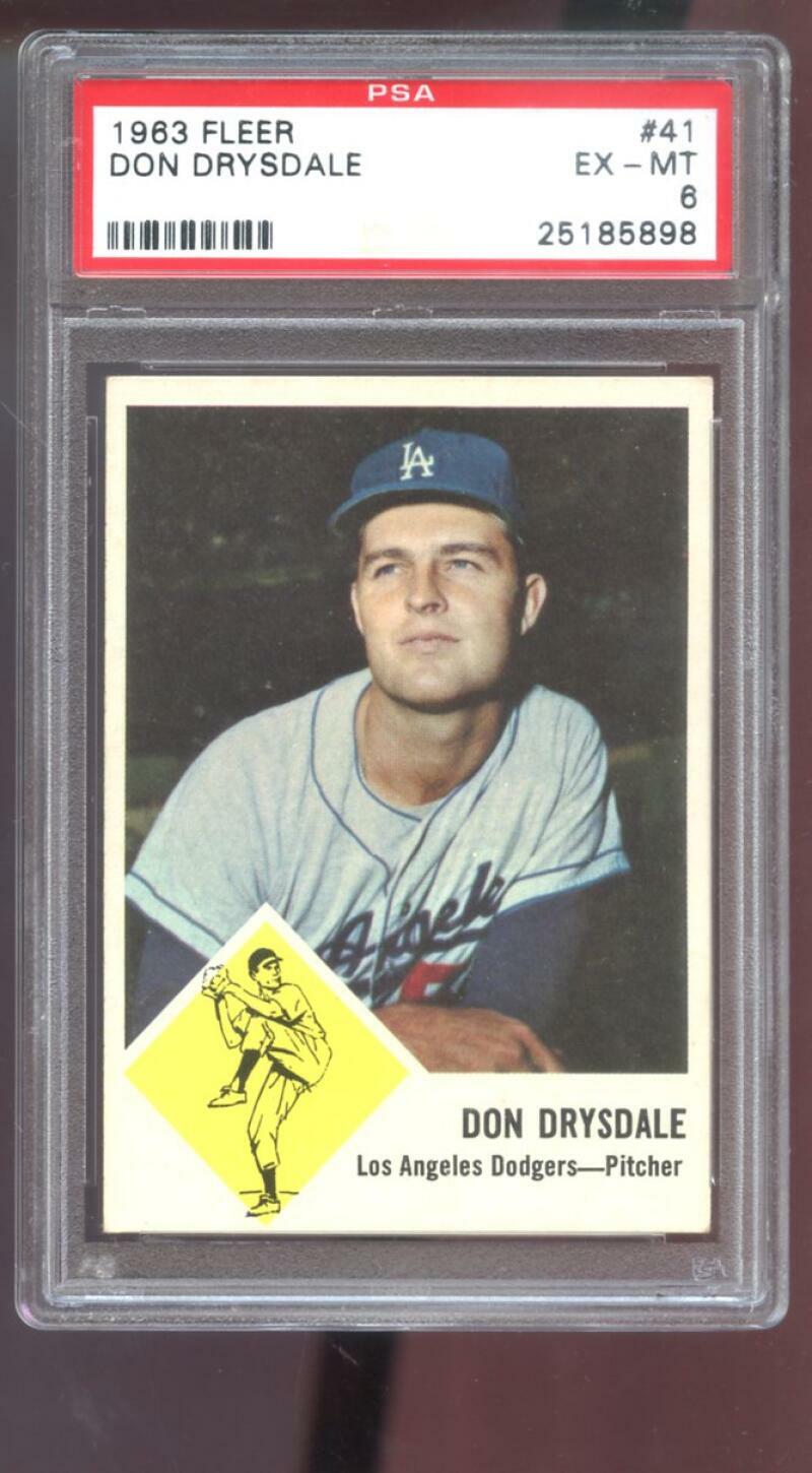1963 Fleer #41 Don Drysdale Los Angeles Dodgers PSA 6 Graded Baseball Card MLB