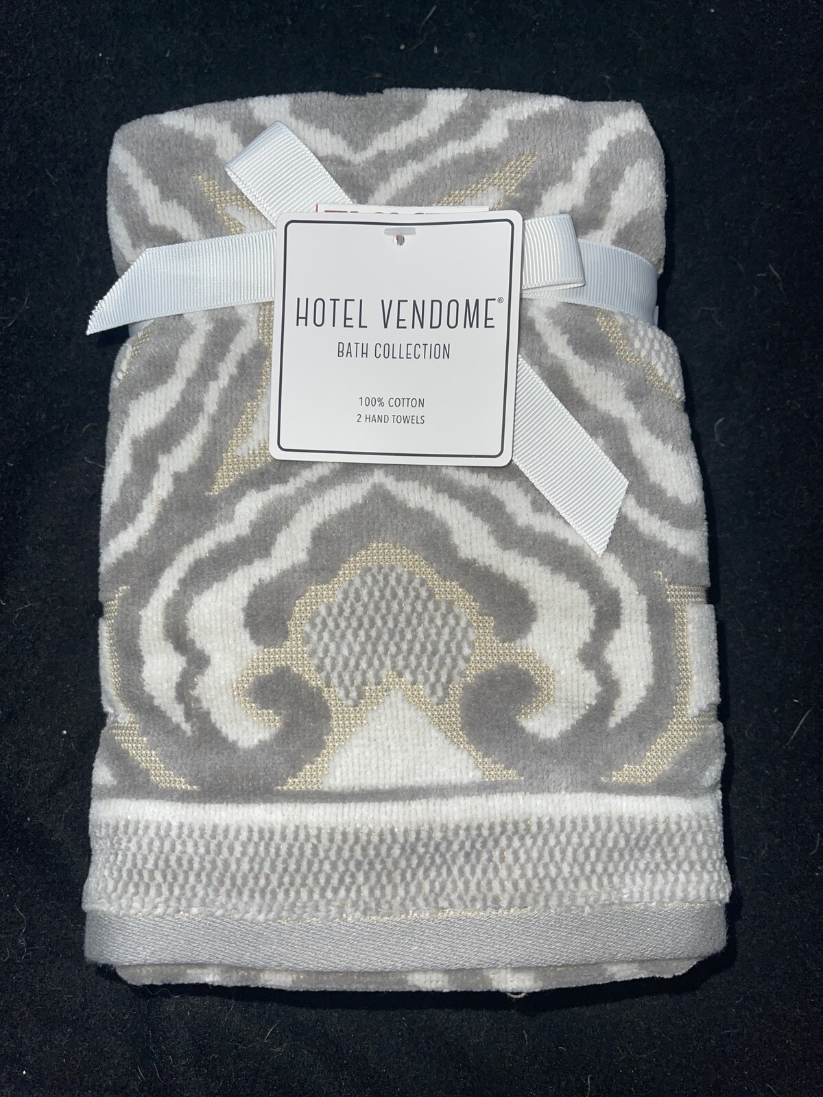 Hotel Vendome Bath Collection 2 Pck Hand Spa Towels COTTON Velour Grey Beige NWT eBay