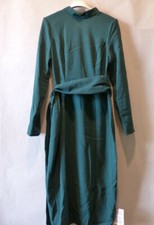 ASOS DESIGN WOMENS LONG SLEEVE MIDI DRESS WITH OBI BELT ANTIQUE GREEN SIZE 6