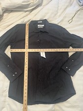 Calvin Klein Button Up Shirt Mens Black Cotton Long Sleeve Collared Size Large