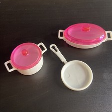 Clear Pink  White 5 Piece Vintage Barbie Pots  Pans Cooking Set