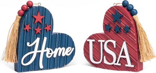 4Th of July Table Decorations, 2 Pcs Wooden Memorial Day Decorations Patriotic D