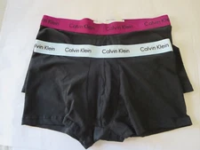 CALVIN KLEIN #2664 MEN'S COTTON STRETCH LOW-RISE TRUNKS, XL, BLACK, NWOT, 2 PACK