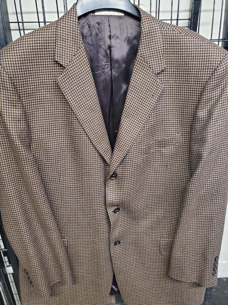 Joseph Abboud Silk Wool Blend Brown Houndstooth Blazer Sport
