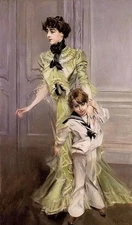Oil giovanni boldini - portrait of madame georges hugo and her son jean canvas