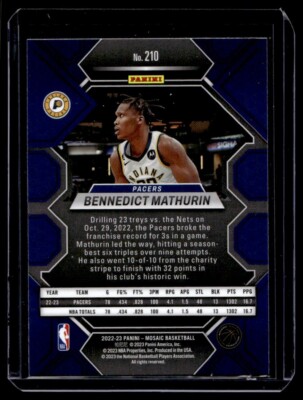 2022-23 Panini Mosaic Bennedict Mathurin RC #210 Indiana Pacers | eBay