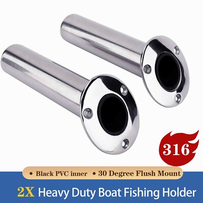 2X 316 Stainless Steel 30 Degree Boat Fishing Rod Holder Flush Mount with Pin