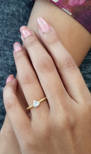 High Polish Gold Ring 22K Yellow Gold Solitaire Round Cut CZ Heart Face Ring