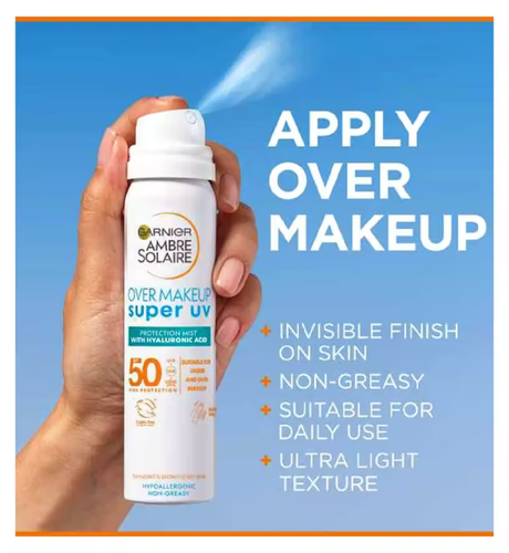 Garnier Ambre Solaire Over Makeup Super Uv Protection Mist Spf50 75ml New
