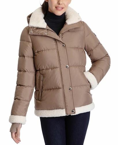 Michael Michael Kors Plus Size Faux-Fur-Trim Hooded Down Puffer Coat, Created for Macy's - Truffle - Size 2x