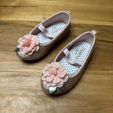 Oshkosh B gosh Maci Glitter Flats Size 5 Toddler Pink Mary Jane Flower Detail