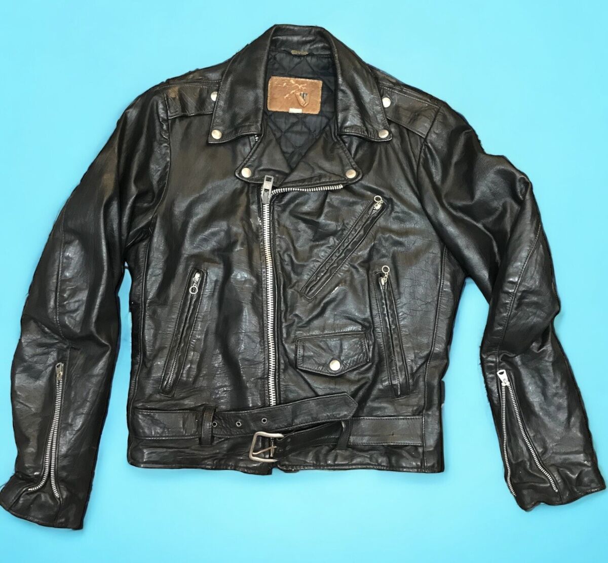 VTG Leather Motorcycle Jacket Excelled USA Quilted Black Sz VTG Leather Motorcycle Jacket Excelled USA Quilted Black Sz