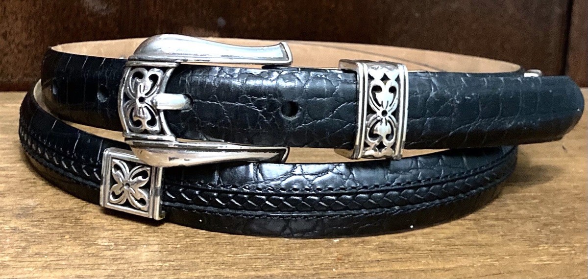 Vtg Black Embossed Genuine Leather Belt Womens Sz M 3/4”Wide  display picture 3