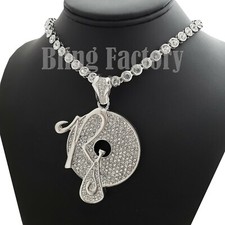 Iced Silver PT ROCAFELLA Pendant  6mm 20" CZ Choker Chain Hip Hop Necklace