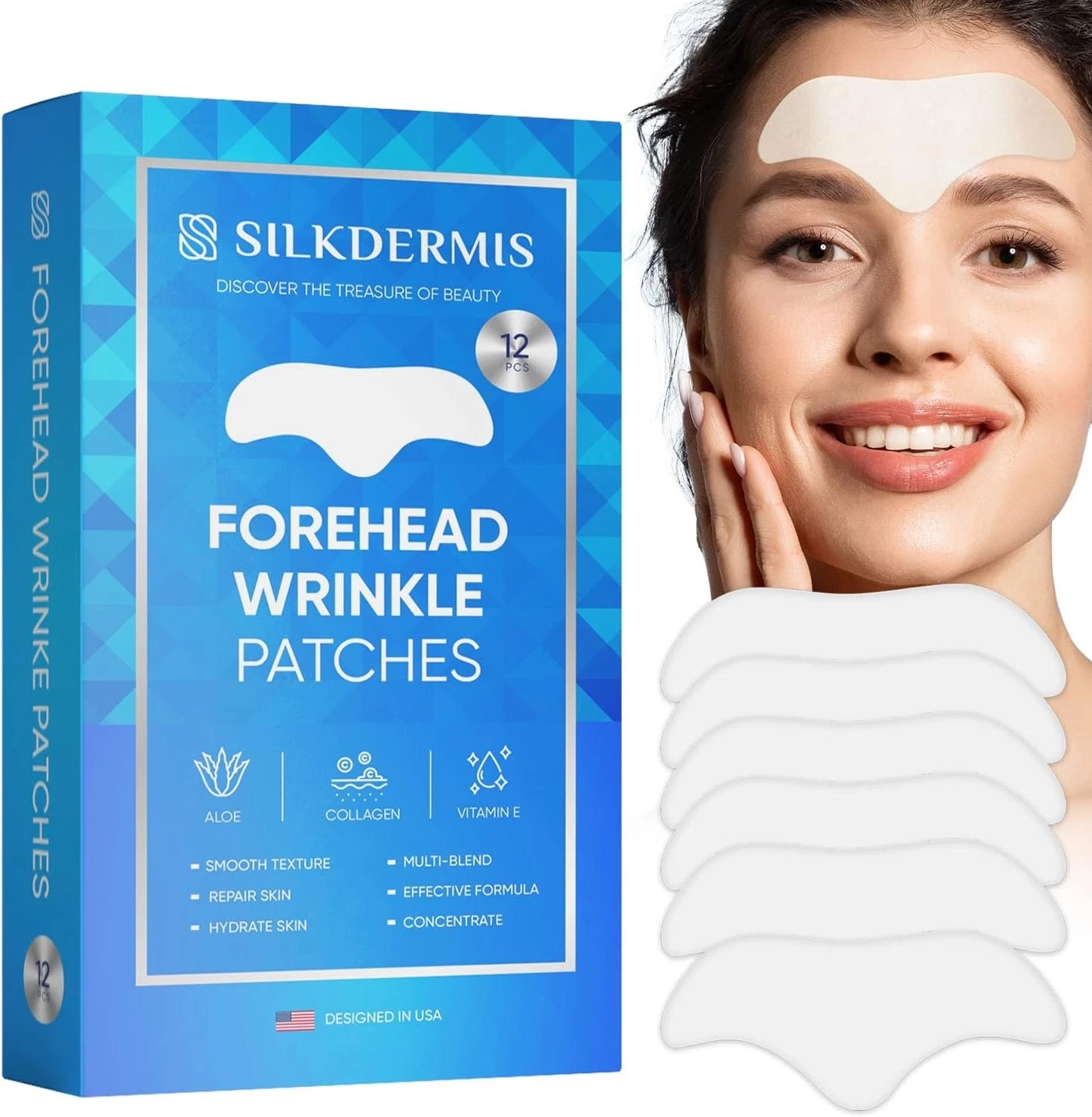 silkdermis forehead wrinkle 12 patches smooth texture, hydrate skin