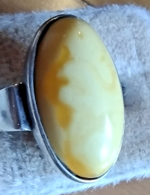Gorgeous Vtg Poland DAB  Modernist Egg Yolk Amber 925 Sterling Silver Ring Sz 7
