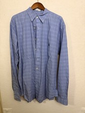 Ralph Lauren Shirt Men XLT Blue Check Long Sleeve Button Down Small Pony Preppy