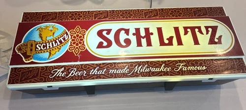 VINTAGE ADVERTISING SCHLITZ BEER LIGHTED ELECT  SIGN WORKS  22” X  8.5”