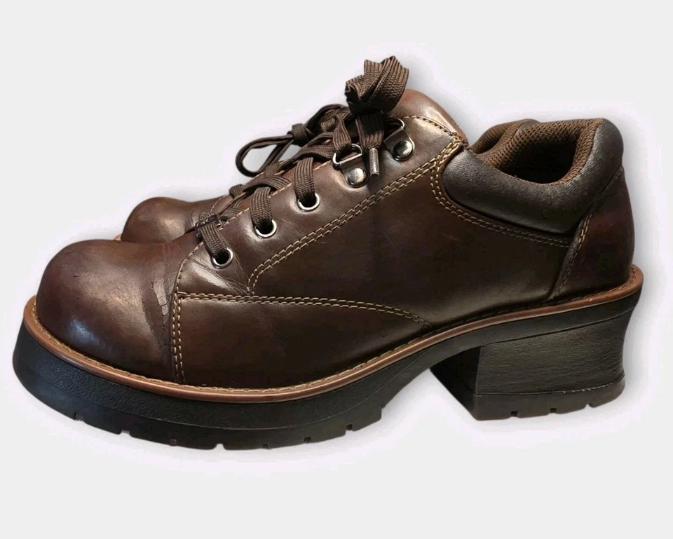 Zapatos Oxford Plataforma De Colección Para Mujer Talla 12 Marrón Cómodos Años 90 Gruesos Grunge Con Cordones Foto 2 de 4