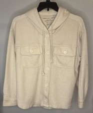 American Eagle Outfitters oversized corduroy Hoodie Shirt Jacket cream shacket