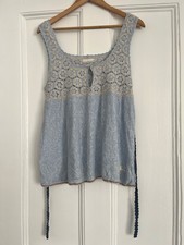 odd molly Pale Blue/Cream 100% Cotton Crochet and Knit Top Size 12-14/L