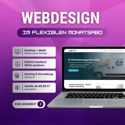 Professionelles Webdesign im flexiblen Monatsabo   exklusiv, modern, einzigartig