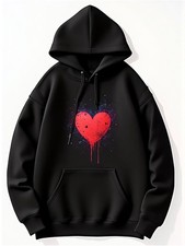 Men's Black Retro Pixel Art Heart Hoodie -8-Bit Video Game Graphic Pullover Swea