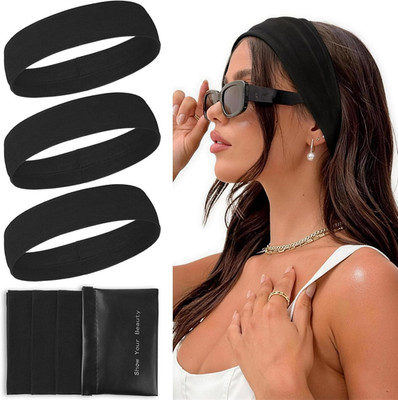 3Er-Pack Schwarze Stirnbänder Damen, Elastisch Weich Antirutsch Sport Haarband, 