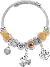 Silver Plated Charm Friendship Bracelets for Girls, Stainless Steel Bangle