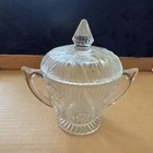 Vintage Jeanette Glass Iris Herringbone Sugar Bowl With Lid Depression  — photo 1