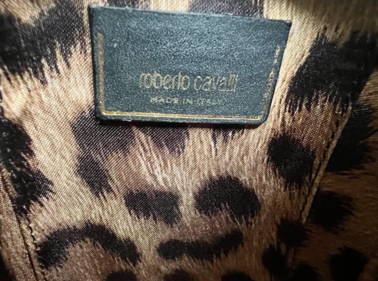 Exotic Roberto Cavalli Gold Sequin Cheetah Clutch on Chain with Leopard Interior image 5
