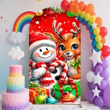 2D Flat, 1pc Winter Snowman & Rudolph Christmas Arch Backdrop with Gingerbread f