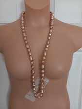 Vintage Joan Rivers Knotted Faux Champagne Pearl Necklace Heavy Chunky 36"